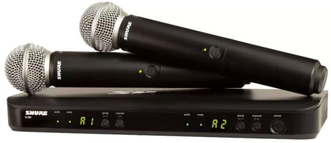 

Микрофонная система Shure BLX288E/SM58-M17 беспроводная, двухканальная, с двумя ручными передатчиками SM58, частота UHF 662-686 МГц, BLX288E/SM58-M17