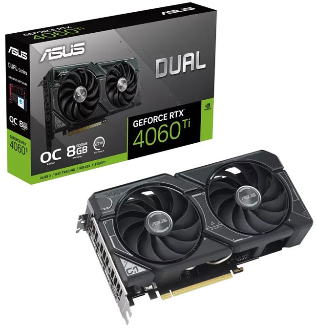 

Видеокарта PCI-E ASUS GeForce RTX 4060 Ti (DUAL-RTX4060TI-O8G) 90YV0J40-M0NA00 8GB GDDR6 128bit 5nm 2310/18000MHz HDMI/3*DP, GeForce RTX 4060 Ti DUAL OC (DUAL-RTX4060TI-O8G)