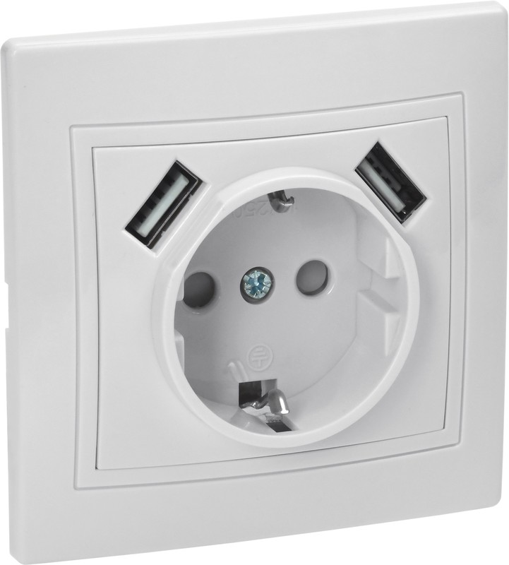 

Розетка с заземлением IEK KV-R14-16-U2-K01 KVARTA с защитными шторками 16А USBх2 2,1А РЮш10-1-КБ белый, KV-R14-16-U2-K01