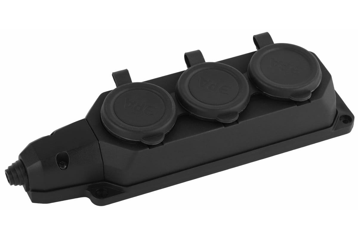 

Колодка ЭРА Б0044545 K-3e-B-IP44 черная каучуковая с/з 3гн 16A, Б0044545