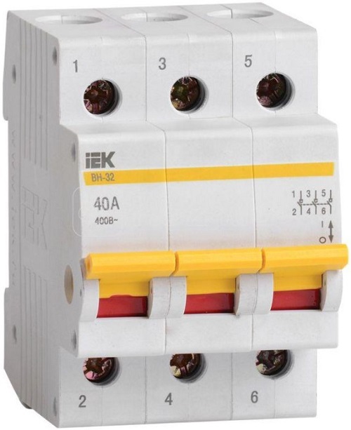 

Выключатель нагрузки IEK MNV10-3-040 (мини-рубильник) ВН-32 3P 40А, MNV10-3-040