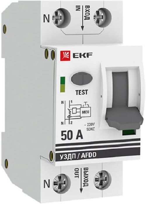 

Устройство защиты от дугового пробоя EKF afdd-2-50C-pro с авт.выкл. 1P+N 50А (С) 6кА PROxima, afdd-2-50C-pro