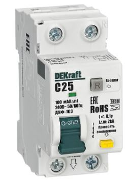 Изображение товара Автоматический дифференциальный выключатель Dekraft ДИФ-103 1P+N 6 кА 25 А