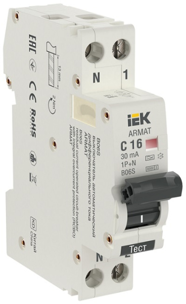 Изображение товара Автоматический выключатель дифф. тока IEK AR-B06S-1N-C16A030