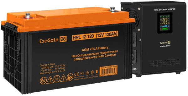 Изображение товара Комплект Exegate FineSine SX-800. LCD. AVR. 2SH - источник бесперебойного питания с дисплеем и внеш