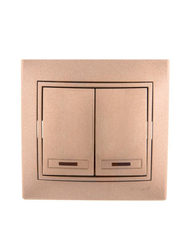 

Выключатель Lezard 701-3131-112 Mira 2-кл. СП 10А IP20 с подсветкой со вставкой свет. корич. перламутр., 701-3131-112