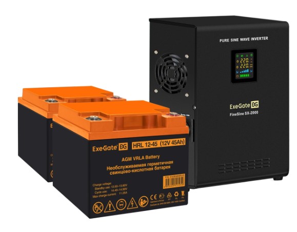 

Комплект Exegate FineSine SX-2000.LCD.AVR.2SH EX296591RUS ИБП EX296001RUS + батарея 45Aч EX285666RUS 2шт (инвертор, синус, для котла, настенный) 2000V, FineSine SX-2000.LCD.AVR.2SH