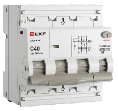 

Автомат дифференциальный EKF D63N46EA40C300 АВДТ-63N 3P+N 40А характеристика C 300мА тип A электронный 6кА PROXIMA, D63N46EA40C300