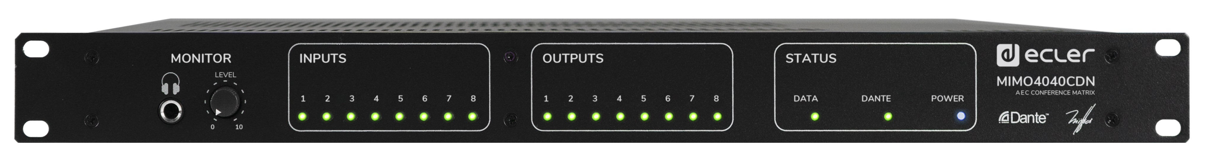 

Аудиопроцессор Ecler MIMO4040CDN DSP с AEC, 8х8 входов/выходов, 32х32 Dante, MIMO4040CDN