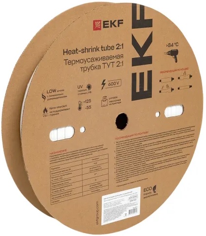 

Термоусаживаемая трубка EKF tut-40-w ТУТ нг 40/20 белая рулон, tut-40-w