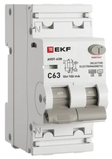 

Автомат дифференциальный EKF D63N26MS63C100 АВДТ-63N 1P+N 63А (C) 100мА (AC-S) эл-мех 6кА PROXIMA, D63N26MS63C100