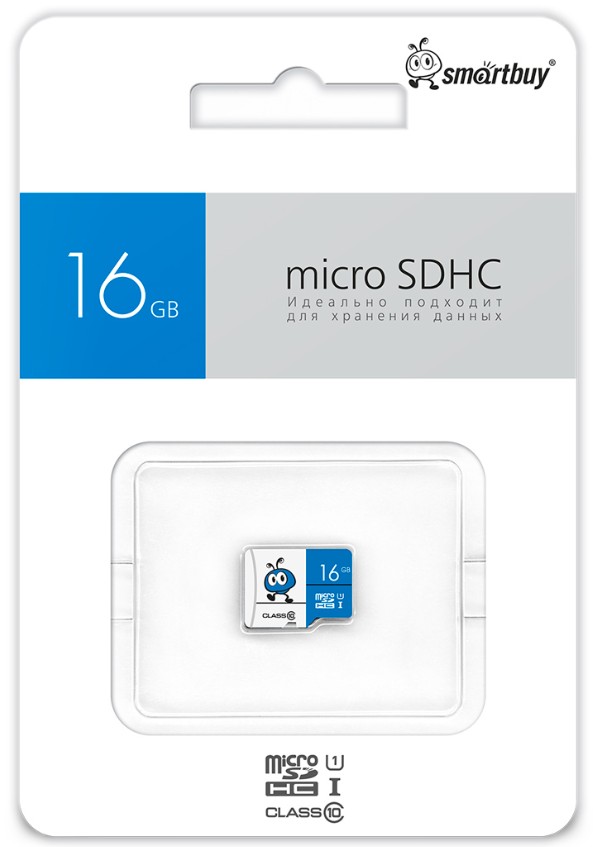 

Карта памяти MicroSDHC 16GB SmartBuy SB16GMSDU1BLUE00 Class 10 UHS-I синяя без адаптера, SB16GMSDU1BLUE00