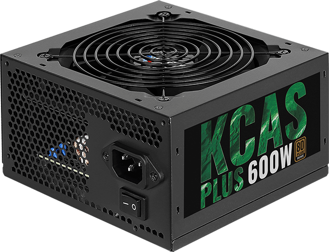 

Блок питания ATX AeroCool KCAS PLUS 600W 4713105962659 V2.3 (20/24+4/8+6/8pin, вентилятор d120мм) + каб, KCAS PLUS 600W