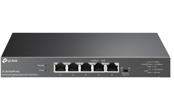 

Коммутатор TP-LINK TL-SG105PP-M2 настольный с 5 портами 2,5 Гбит/с (4 порта PoE++), TL-SG105PP-M2