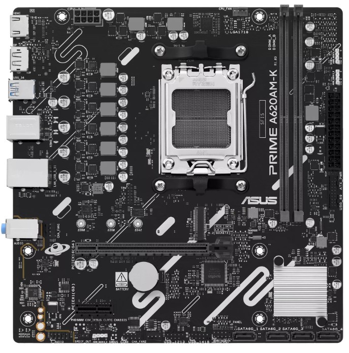 

Материнская плата mATX ASUS PRIME A620AM-K (AM5, AMD A620A, 2*DDR5, PCIe, 4*SATA, M.2, 2*USB 2.0, HDMI, DP), PRIME A620AM-K