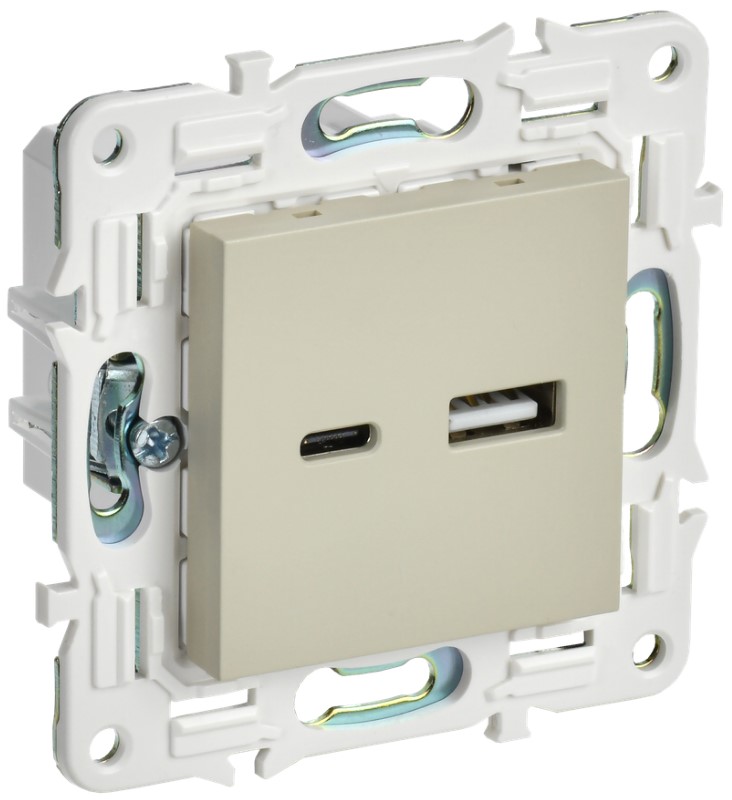

Розетка USB IEK SK-U22-018-K10 SKANDY тип A+тип C 18Вт SK-R13B бежевая, SK-U22-018-K10
