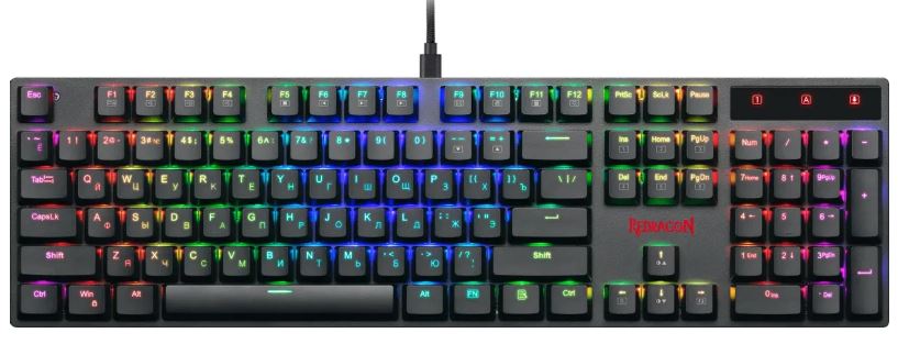 

Клавиатура проводная Redragon Apas 78118 игровая механическая RGB, тонкая,104 клавиши, черная (1/10), Apas