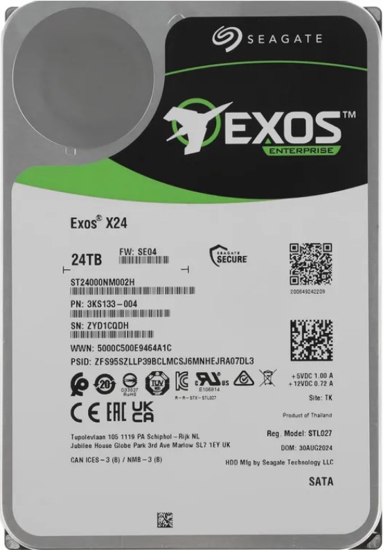 

Жесткий диск 24TB SATA 6Gb/s Seagate Exos X24 7200rpm 512MB, Exos X24