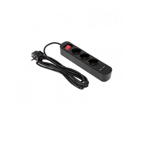 

Удлинитель Rexant 13-4022 STANDARD 3 гнезда, 3м, 3х1,0мм2, с/з, с выключателем, 2 USB, черный, 13-4022