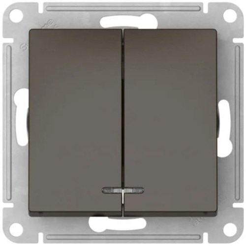 

Выключатель двухклавишный с подсветкой Systeme Electric ATN000653S ATLASDESIGN сх.5а, 10АХ, мех., быстрозажим. клем., МОККО, ATN000653S