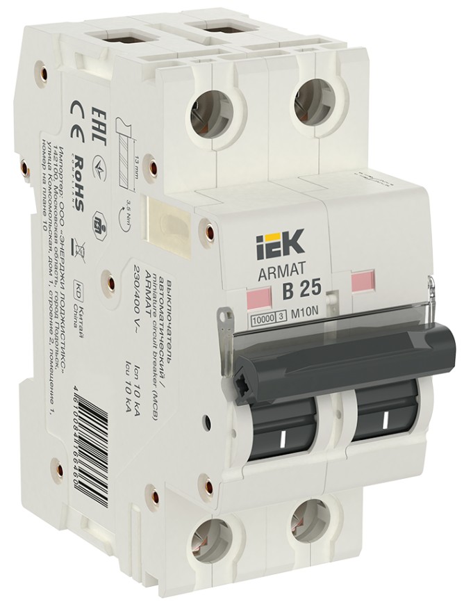 

Автоматический выключатель IEK AR-M10N-2-B025 ARMAT M10N 2P B 25А, AR-M10N-2-B025
