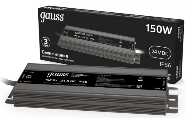 Изображение товара Блок питания для светодиодов Gauss 202022150 150 Вт 24 В узкий длинный корпус