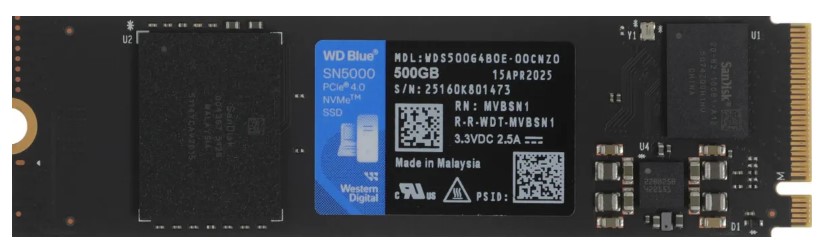 

Накопитель SSD M.2 2280 Western Digital Blue SN5100 WDS500G5B0E 500GB, 5000/4000MB/s, TBW 300, Blue SN5100