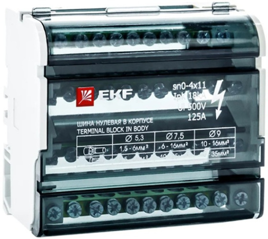 Изображение товара Шина EKF sn0-4x11 для нулевых проводников с 11 зажимами
