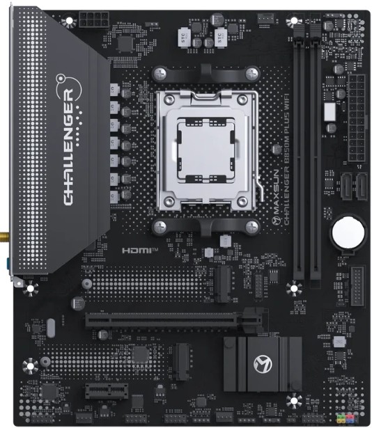 

Материнская плата mATX MAXSUN MS-Challenger B850M PLUS WIFI (AM5, AMD B850, 2*DDR5, 2*SATA, 2*M.2, WiFi, BT, USB 3.2, USB 2.0, PCIe, DP, HDMI), MS-Challenger B850M PLUS WIFI