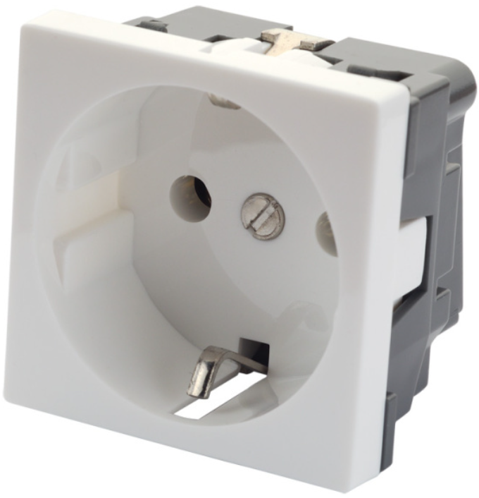 

Розетка Eurolan 16V-10-04WT 2P+E немецкий стандарт 45×45 мм, без шторок, белый, 16V-10-04WT