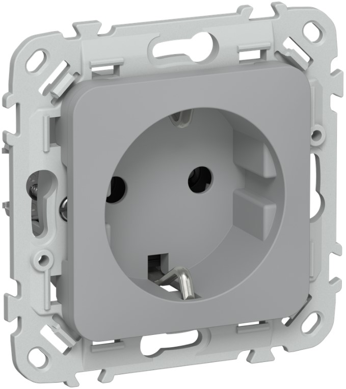 

Розетка с заземлением IEK FI-R11-16-1-K03 FLITE без защитных шторок безвинтовое крепление 16А РС11-1-ФлС серый, FI-R11-16-1-K03
