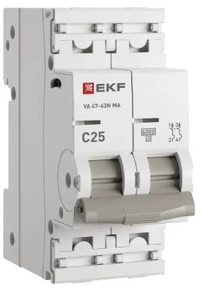 

Автоматический выключатель EKF M63MA6225C ВА 47-63N MA 2P 25А (C) 6кА без тепл. расцепит. PROXIMA, M63MA6225C