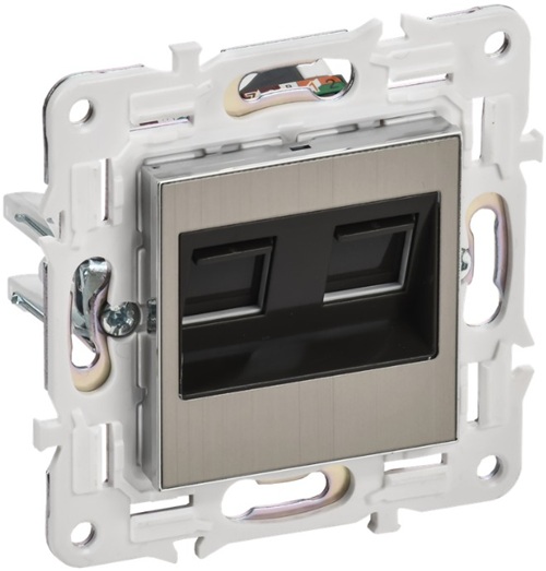 

Розетка компьютерная IEK SK-K20-1-K50 SKANDY двойная RJ45 кат.5E SK-K03N металл никель, SK-K20-1-K50