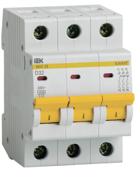Изображение товара Автоматический выключатель IEK MVA20-3-032-D для защиты цепей 400В 32А IP20