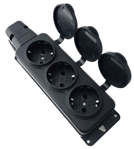 Изображение товара Каучуковая колодка Filum FL-SB-3EU-IP44-BK 3 розетки IP44