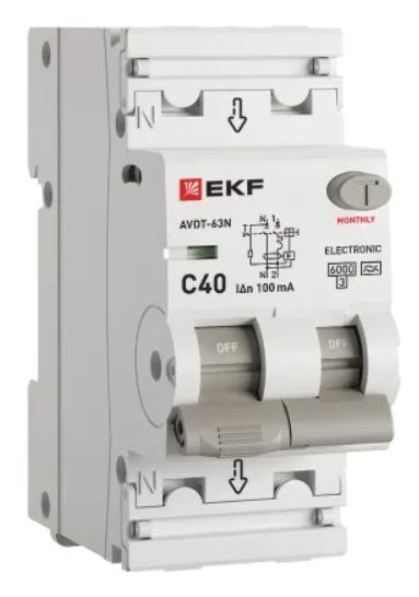 

Автомат дифференциальный EKF D63N26EA40C100 АВДТ-63N 1P+N 40А характеристика C 100мА тип A электронный 6кА PROXIMA, D63N26EA40C100