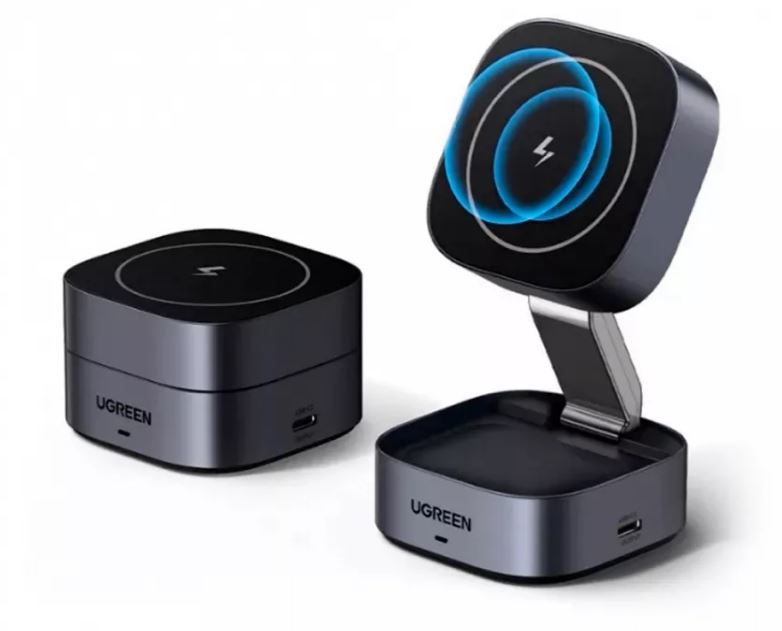 

Зарядное устройство беспроводное UGREEN W526 35278_ магнитное 2-в-1 для Iphone&AirPods 7,5W. цвет: серый космос, W526