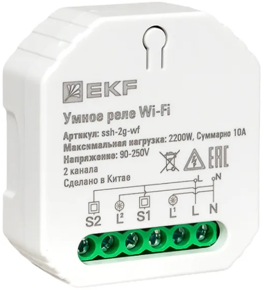 

Реле умное EKF ssh-2g-wf в подрозетник 2-канальное Wi-Fi Connect, ssh-2g-wf