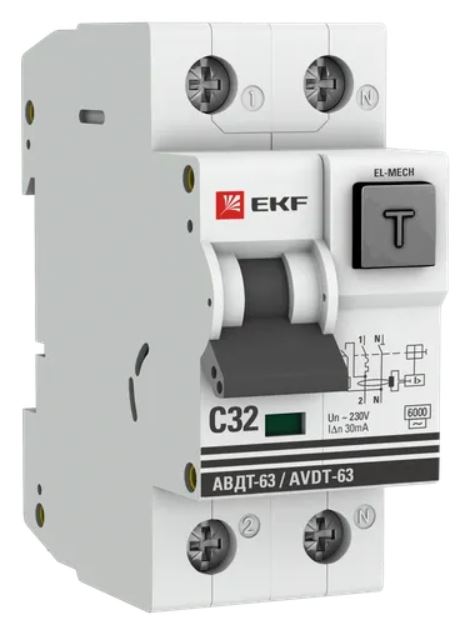 

Автомат дифференциальный EKF DA63-32-30-AC АВДТ-63 1P+N 32А характеристика C 30мА тип AС электромеханический 6кА PROXIMA, DA63-32-30-AC