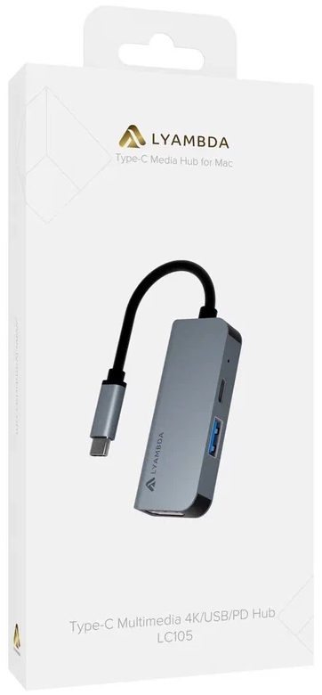 

Разветвитель Lyambda LC105 Type-C 3 в 1 4K/USB/PD Hub, LC105