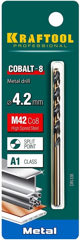 

Сверло Kraftool Cobalt 29656-4.2 Kraftool 4.2х75мм., по металлу HSS-Co 8% сталь М42 S2-10-1-8, Cobalt