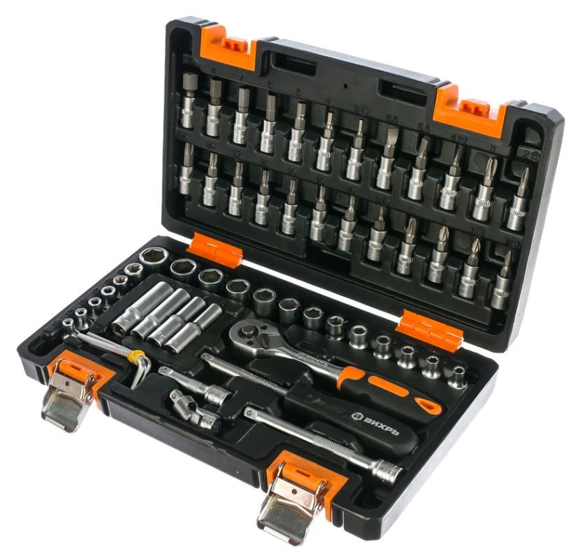 

Набор инструментов Вихрь 73/6/7/2 1/4" , CrV, в кейсе 57 предм, 73/6/7/2