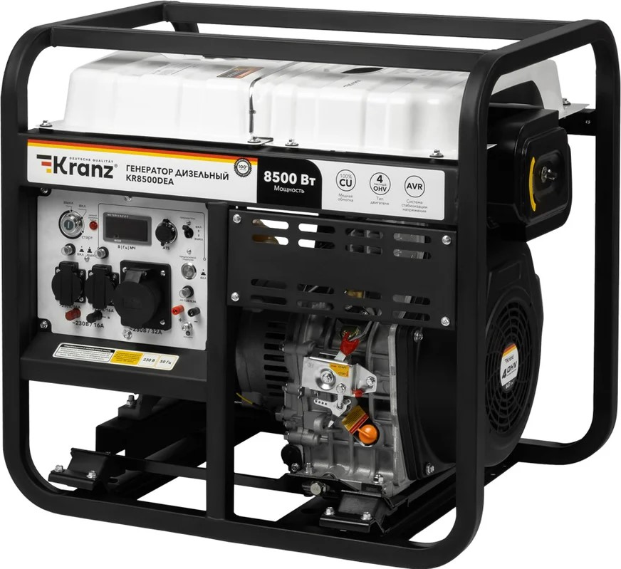 

Генератор дизельный KRANZ KR8500DEA KR-16-1315 8,5кВт, 230В, 16л, коннектор автоматики, электростартер, KR8500DEA