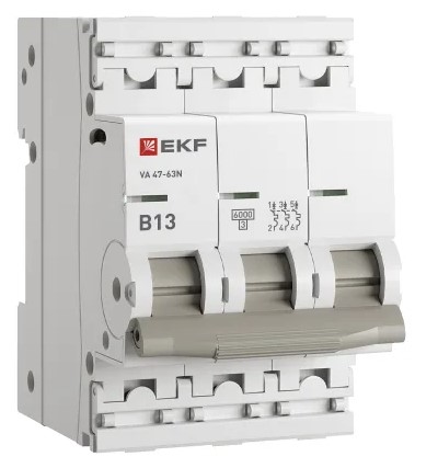 

Автоматический выключатель EKF M636313B 3P 13А (B) 6кА ВА 47-63N PROxima, M636313B