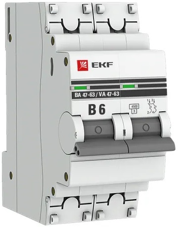 

Автоматический выключатель EKF mcb4763-2-06B-pro 2P 6А (В) 4,5kA ВА 47-63, mcb4763-2-06B-pro