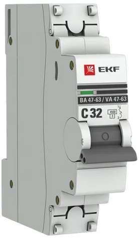 

Автоматический выключатель EKF mcb4763-6-1-32C-pro 1P 32А (C) 6кА ВА 47-63, mcb4763-6-1-32C-pro