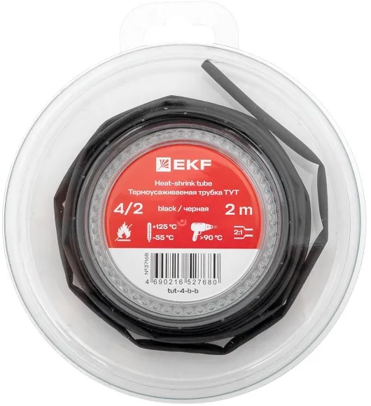 

Термоусаживаемая трубка EKF tut-4-b-b нг 4/2 черная ролик 2 м, tut-4-b-b