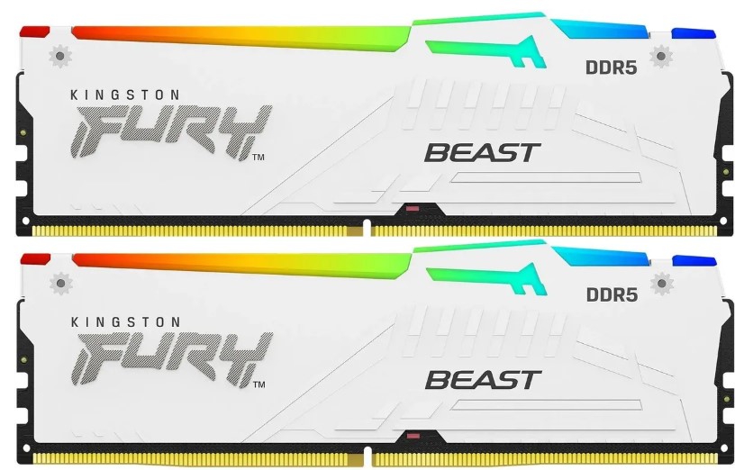 

Модуль памяти DDR5 32GB (2*16GB) Kingston FURY KF552C36BWEAK2-32 Beast White RGB EXPO 5200MHz CL36 1RX8 1.25V 16Gbit retail, KF552C36BWEAK2-32