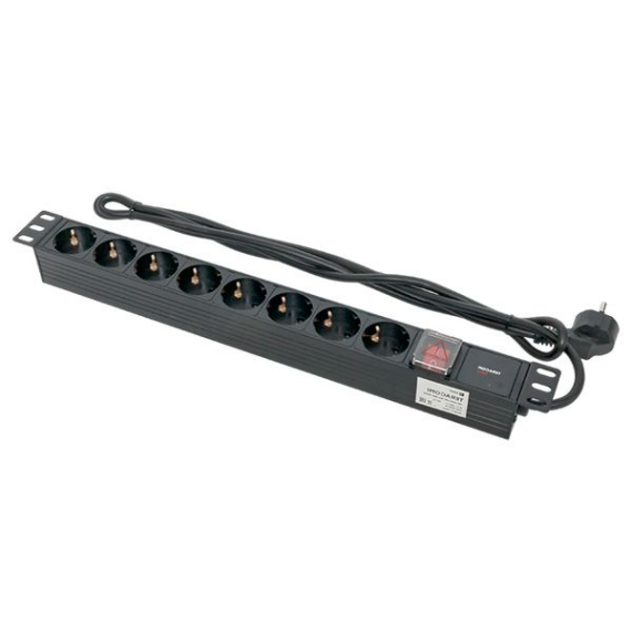 

Блок розеток 19", 8 розеток EKF TRP-HPD-LSP-16A-8SH-2MSH PDU TERACOM PRO 1U 16А/250В Schuko с выключат. шнур 2 м 3x1,5 мм2 вилка Schuko корпус пластик, TRP-HPD-LSP-16A-8SH-2MSH