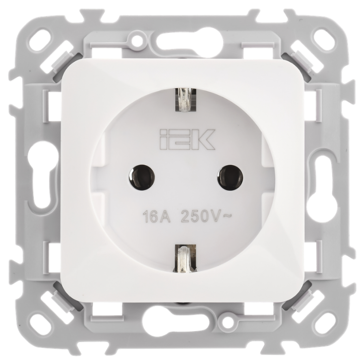 

Розетка с заземлением IEK FI-R11-16-1-K01 FLITE без защитных шторок безвинтовое крепление 16А РС11-1-ФлБ белый, FI-R11-16-1-K01